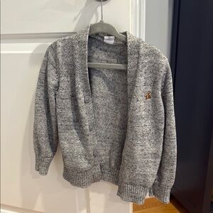 Gray Knit Cardigan with Embroidered Detail